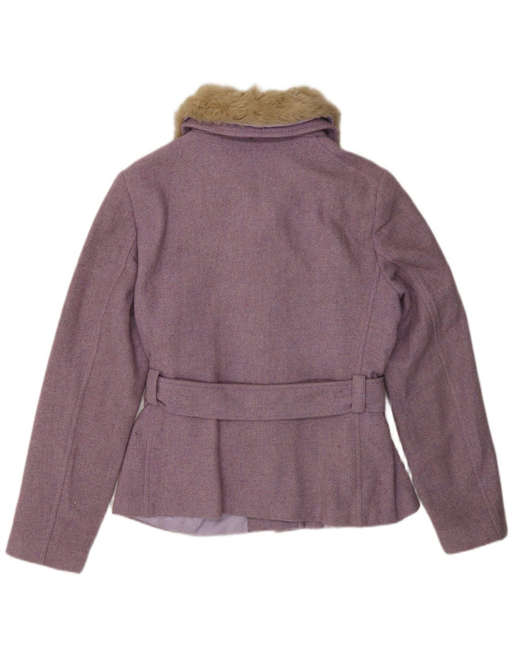 Zara Femme Veste En Fausse Fourrure EU 42 Moyen Violet Moucheté Laine Classique