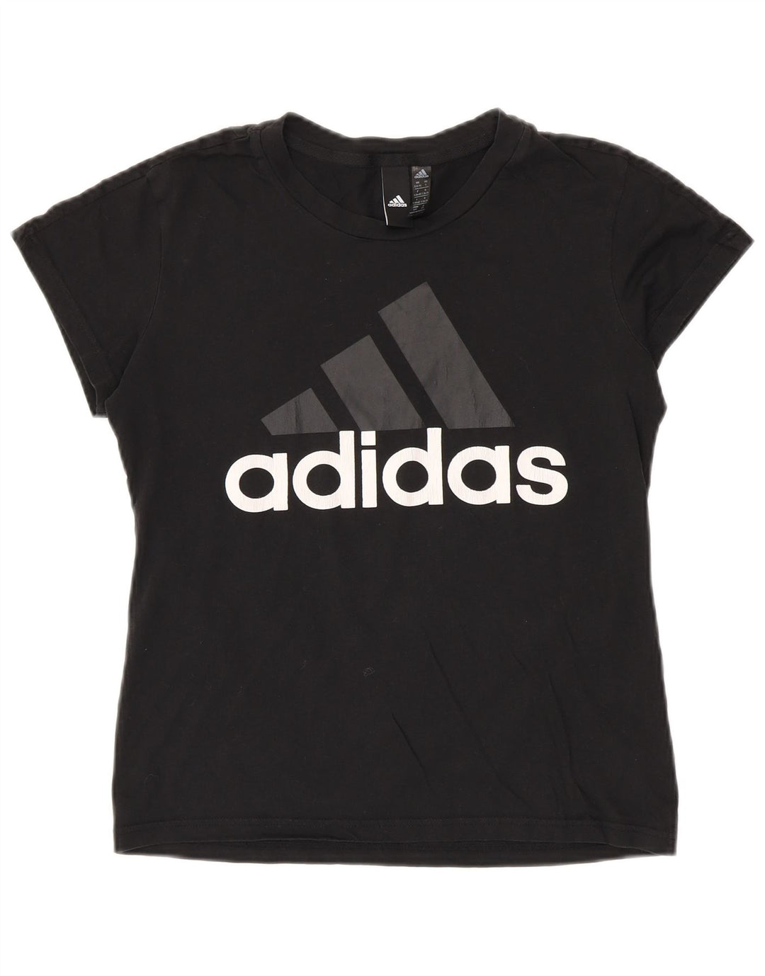 ADIDAS T-shirt graphique pour femme UK 8/10 Petit coton noir