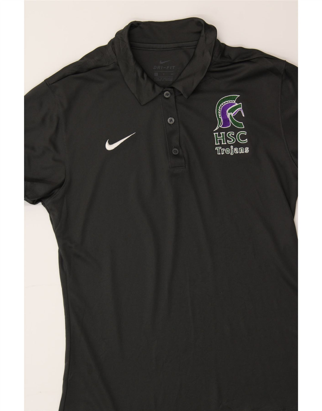 NIKE Womens Dri Fit Graphic Polo Shirt UK 10 Small Black Polyester Vintage Nike and Second-Hand Nike from Messina Hembry 