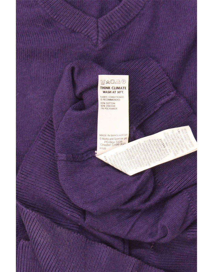 Marks & Spencer Pull coupe classique à col en V pour homme en coton violet moyen