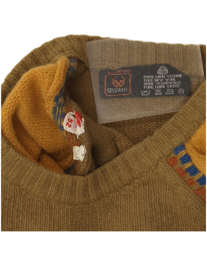 Stefanel Pull à col rond pour homme IT 52 Large Kaki en laine color block