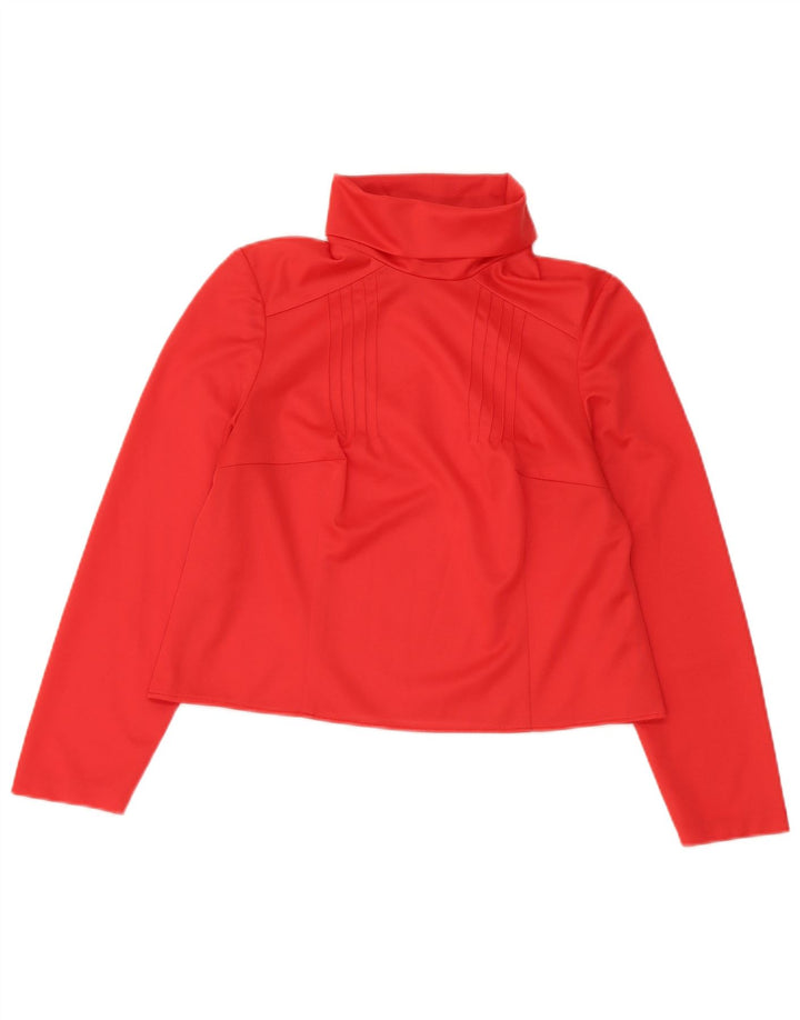 vintage Femmes Crop Roll Neck Top Manches Longues UK 12 Rouge Moyen