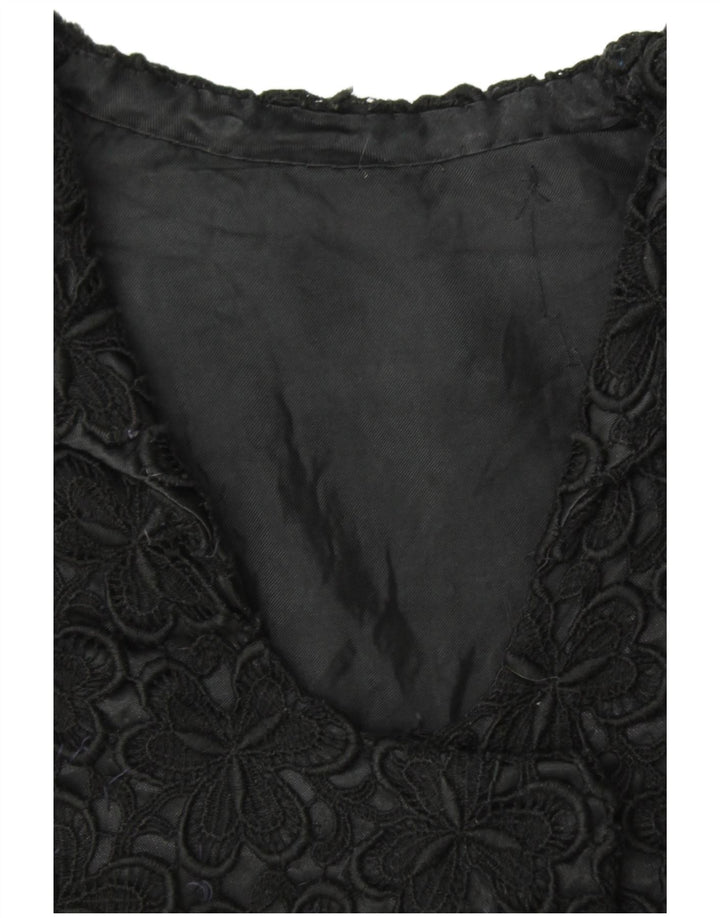 VINTAGE Veste blazer à manches courtes femme UK 12 Medium Black Floral