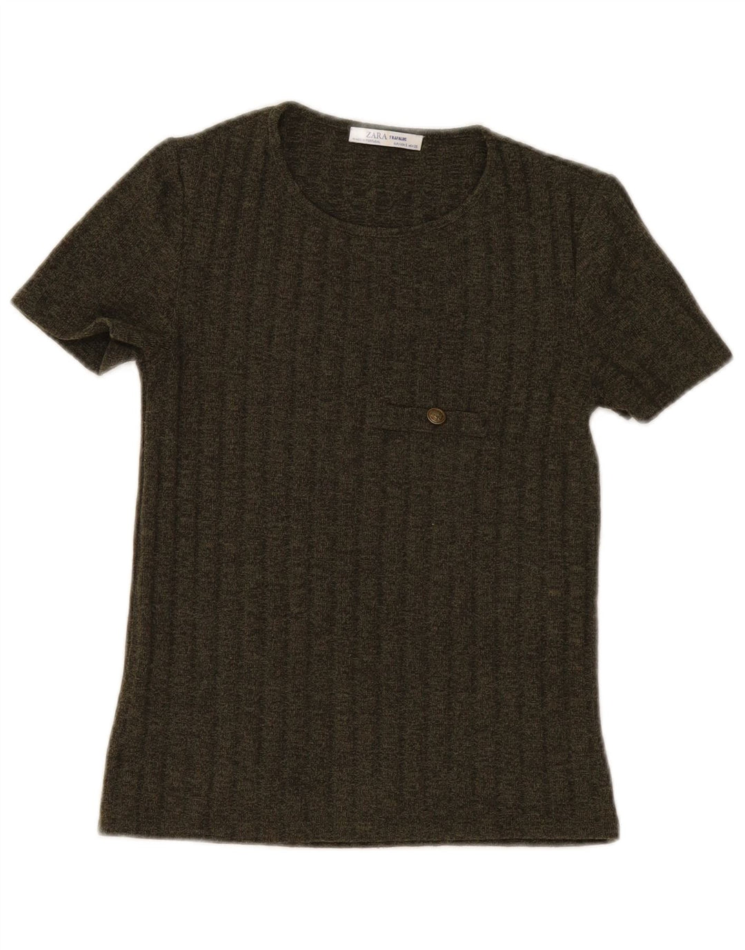 Zara Femme Trafaluc T-Shirt Top UK 8 Petit Kaki Polyester