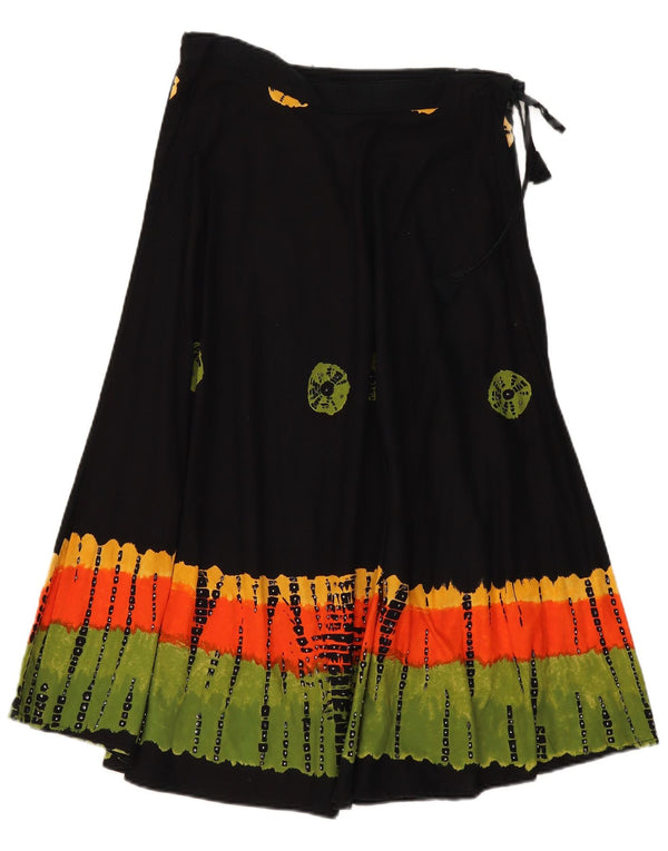 vintage Femmes Taille Haute A-Line Jupe Taille Unique W32 Noir Tie Dye Coton
