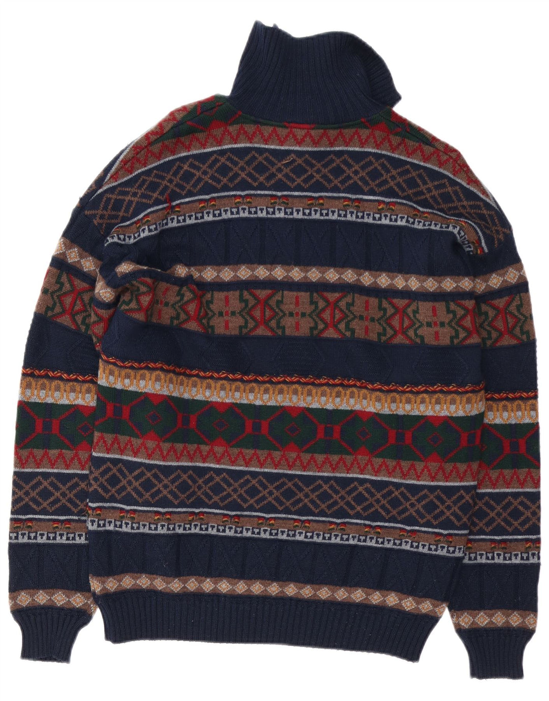 White Sails Pull à col zippé pour homme en laine Fair Isle bleu marine