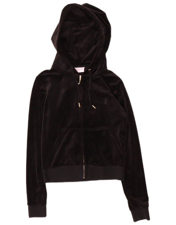 Juicy Couture Pull à capuche court zippé pour femme UK 10 Petit Noir Polyester