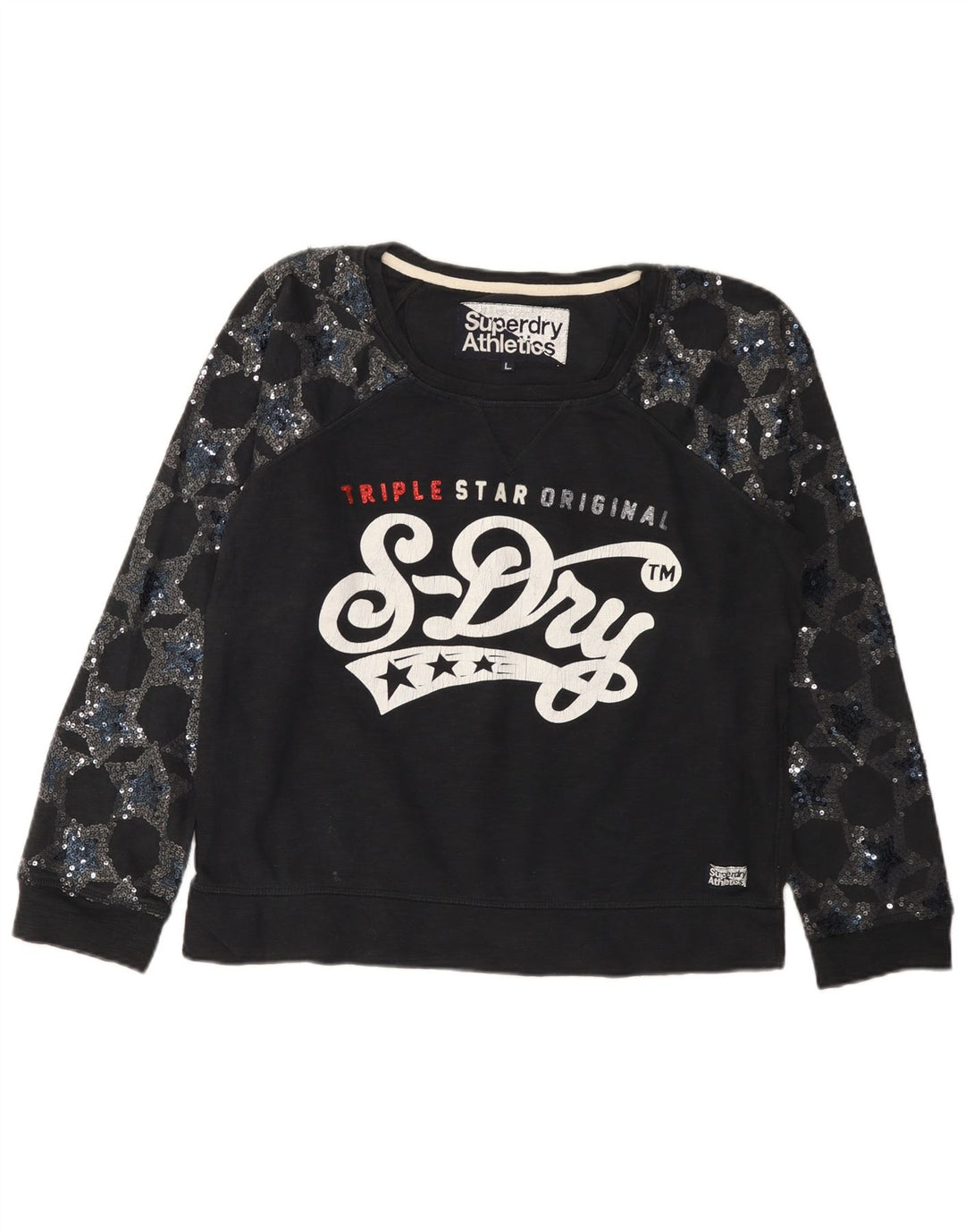 SUPERDRY Sweat-shirt graphique pour femme UK 16 Large Noir Coton