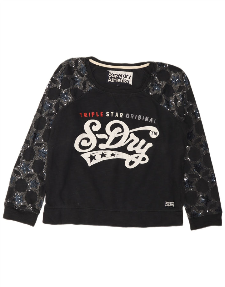 SUPERDRY Sweat-shirt graphique pour femme UK 16 Large Noir Coton