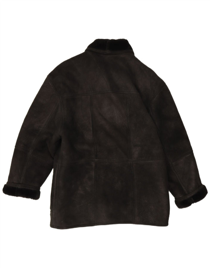 veste en peau de mouton homme vintage IT 54 2XL peau de mouton noire