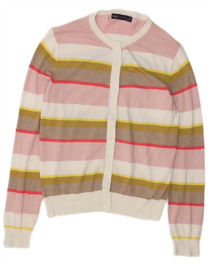 MARKS & SPENCER Pull Cardigan Femme UK 10 Petit Rayé Multicolore