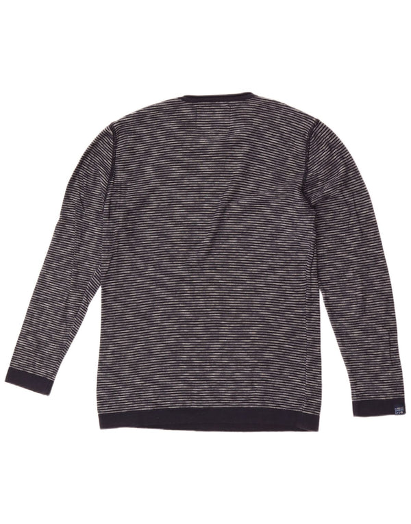 Superdry Pull à col rond en coton à fines rayures bleu marine moyen