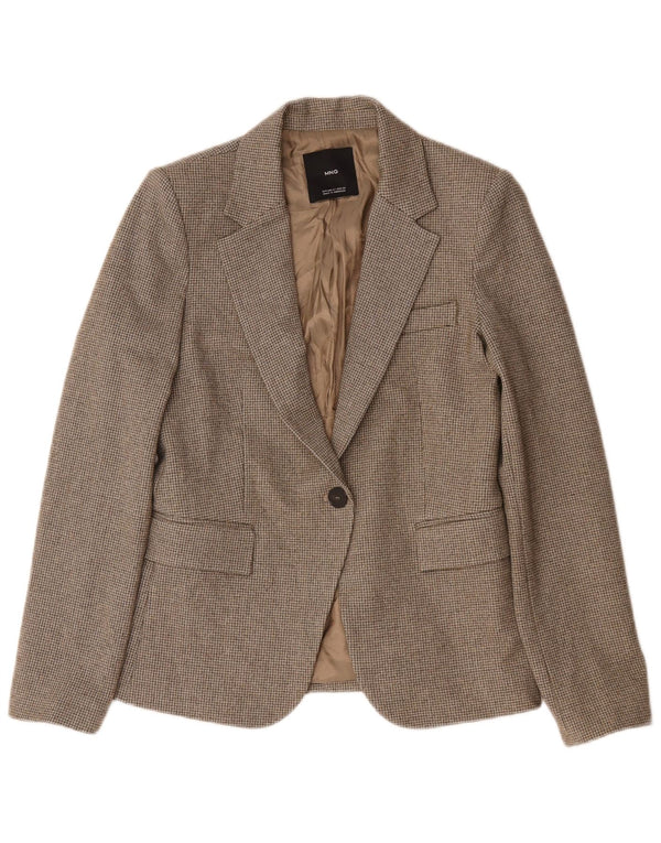 Mango Veste Blazer 1 Bouton pour Femme UK 10 Petit Pied-de-Poule Marron
