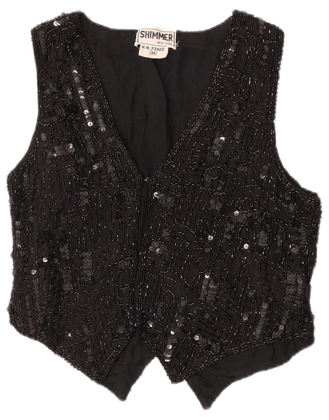 gilet à paillettes femme vintage UK 12 soie noire moyenne