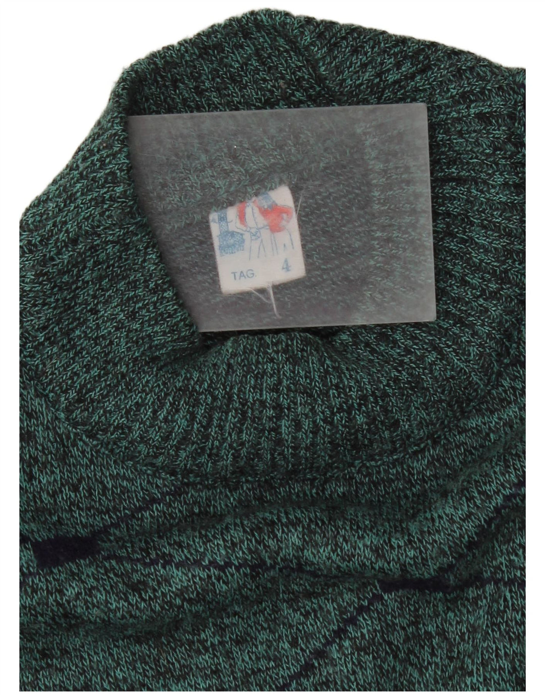 vintage Mens Turtle Neck Jumper Pull Moyen Vert Argyle/Diamond Laine