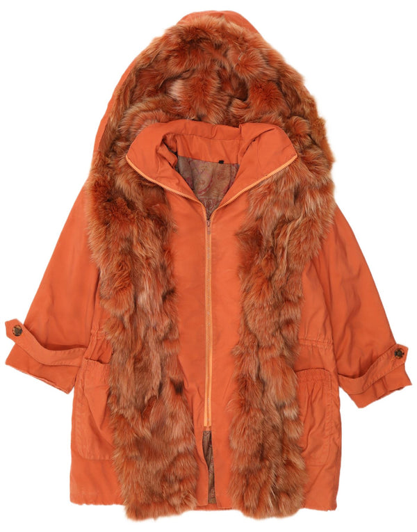 vintage Femmes À Capuchon Loose Fit Coupe-Vent Manteau UK 14 Grand Orange