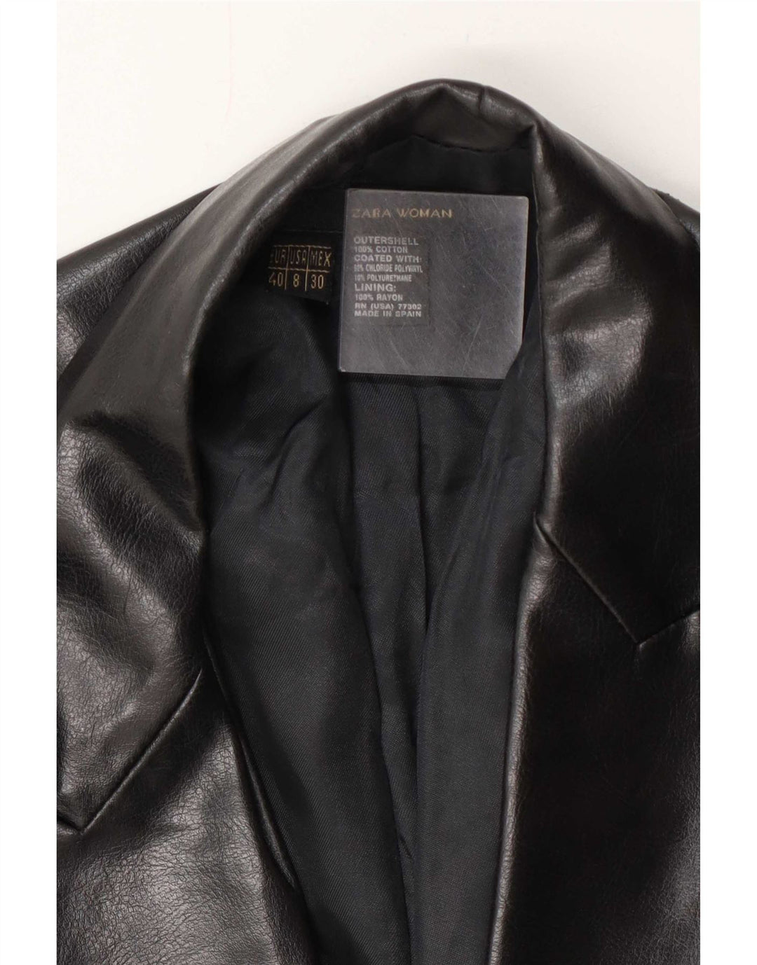 Zara Womens 1 Button Faux Leather Blazer Jacket EU 40 Moyen Noir Coton