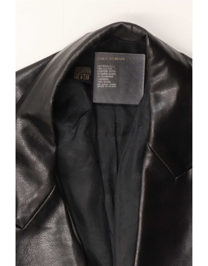 Zara Womens 1 Button Faux Leather Blazer Jacket EU 40 Moyen Noir Coton