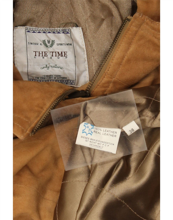 vintage Femmes Surdimensionné Suède Pardessus EU 38 Cuir Brun Moyen