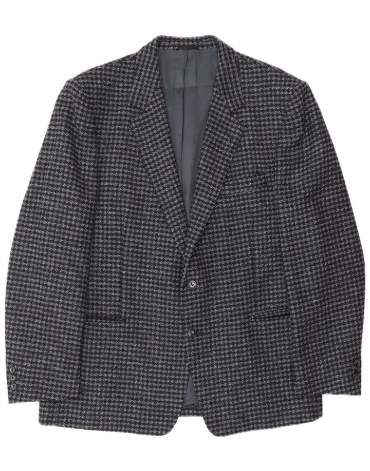 vintage Homme 2 Bouton Blazer Veste IT 56 3XL Bleu Pied-de-poule Laine Vierge