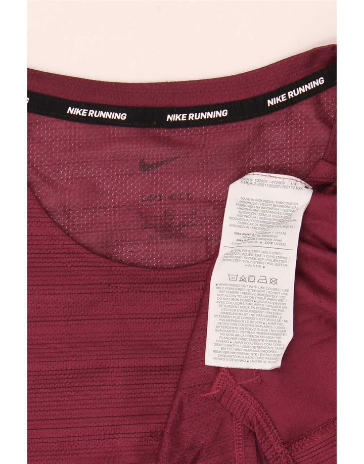 Nike Hommes Dri Fit T-Shirt Haut Large Bordeaux Rayé Polyester
