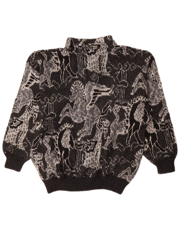 vintage Femme Cardigan Pull UK 18 XL Laine Géométrique Noire