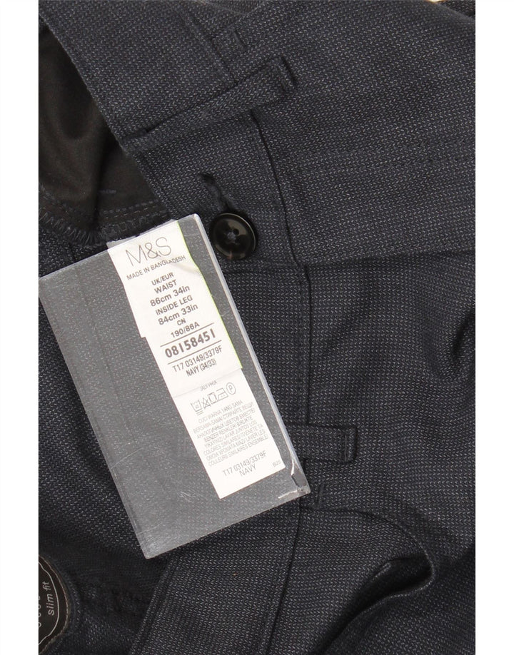 Marks & Spencer Pantalon de costume droit pour homme W34 L33 Bleu marine Polyester