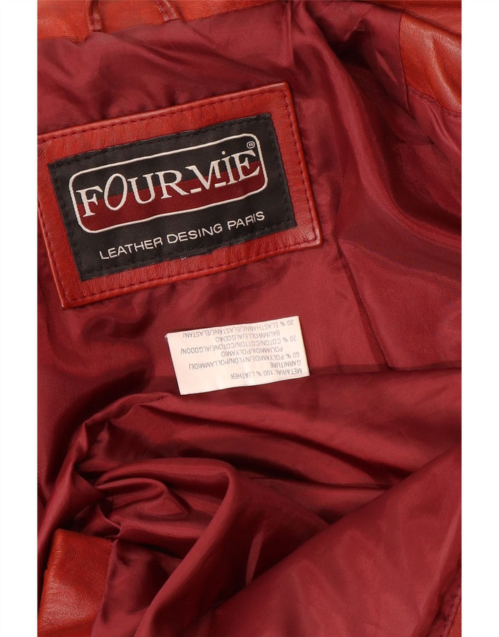 VINTAGE Femme 3 Boutons Veste Blazer En Cuir UK 14 Cuir Rouge Moyen