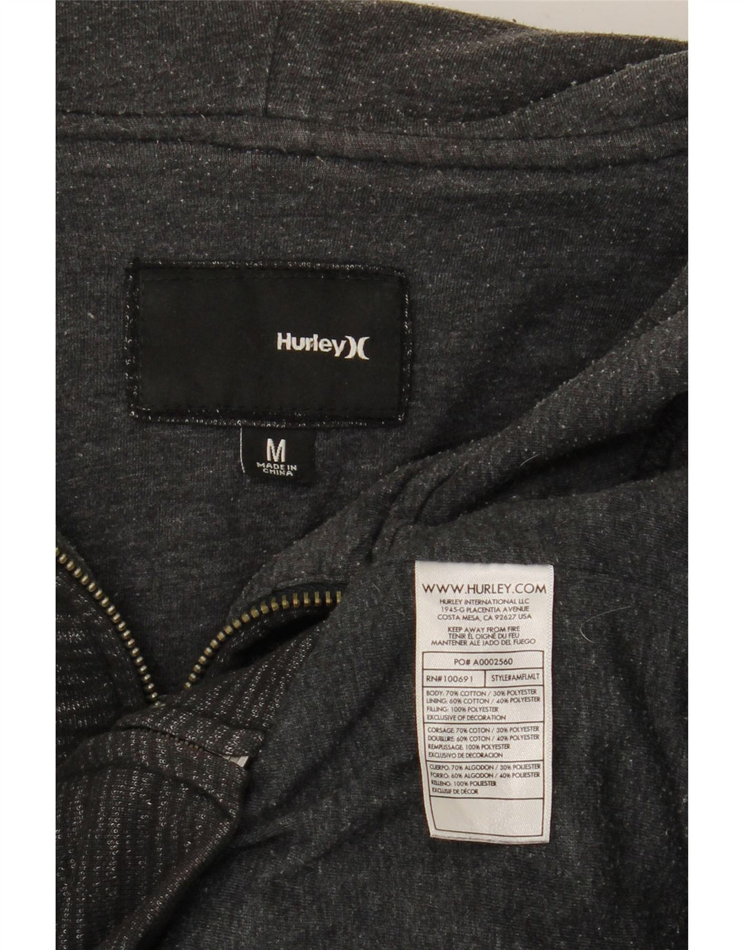 HURLEY Pull à capuche zippé homme en coton rayé noir moyen