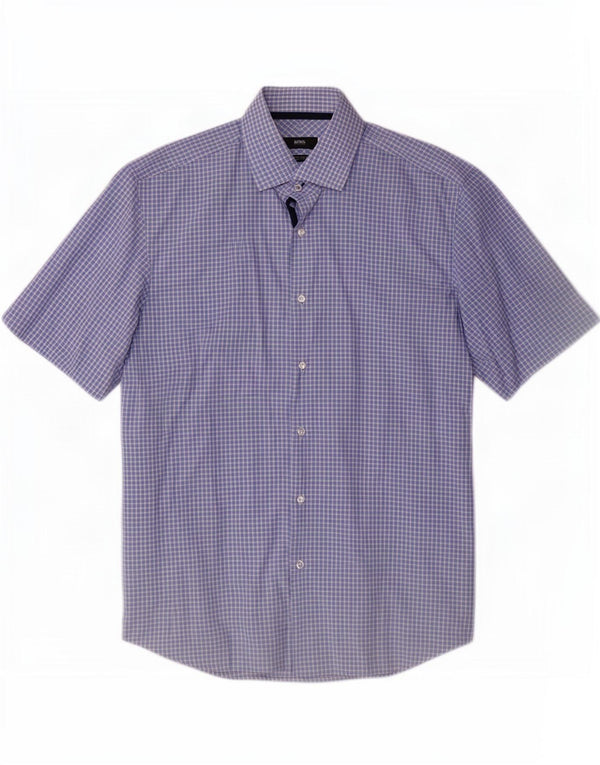 Hugo Boss Chemise à manches courtes coupe classique pour hommes, grands carreaux bleus