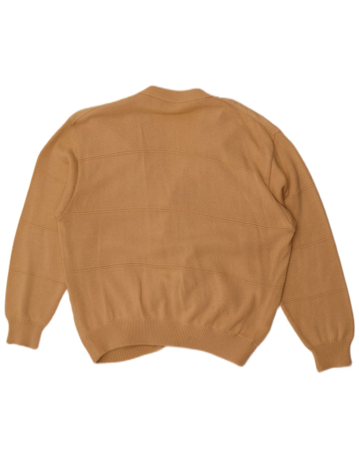 vintage Mens Cardigan Pull Grand Beige Rayé
