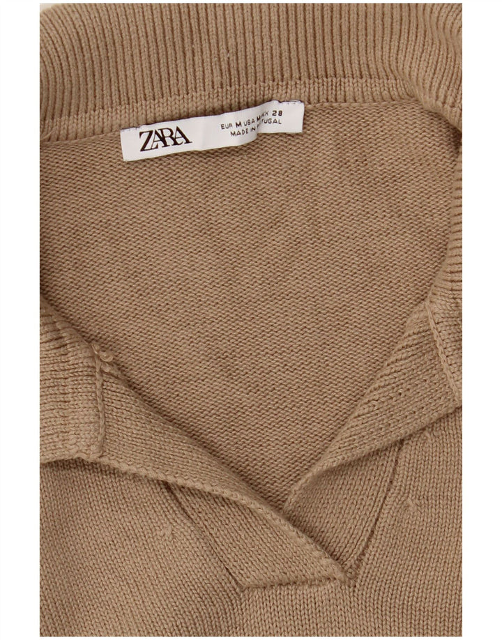 Zara Pull à col polo pour femme UK 14 Beige moyen