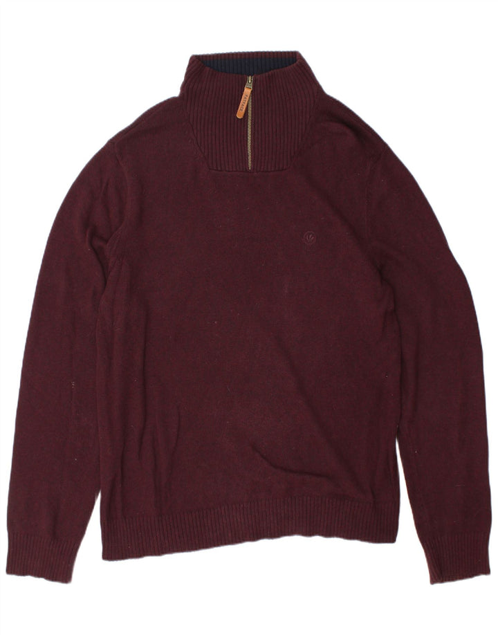 FAT FACE Pull col zippé pour homme en coton bordeaux Taille L