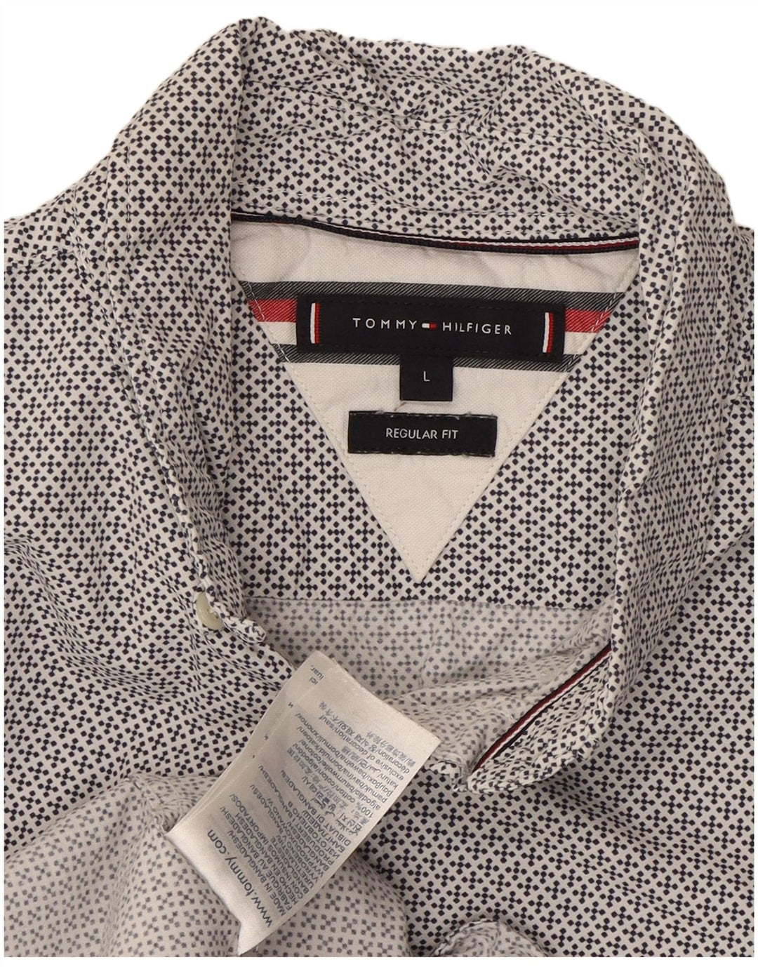TOMMY HILFIGER Mens Regular Fit Shirt Large White Spotted Cotton