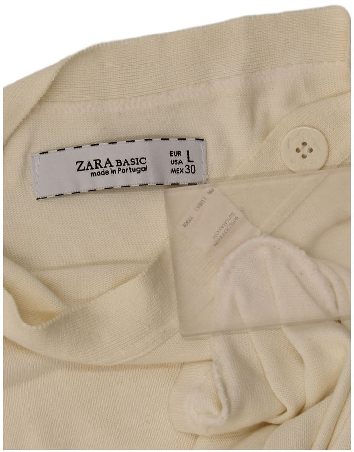 Zara Femme Top Manches 3/4 UK 14 Grand Coton Blanc