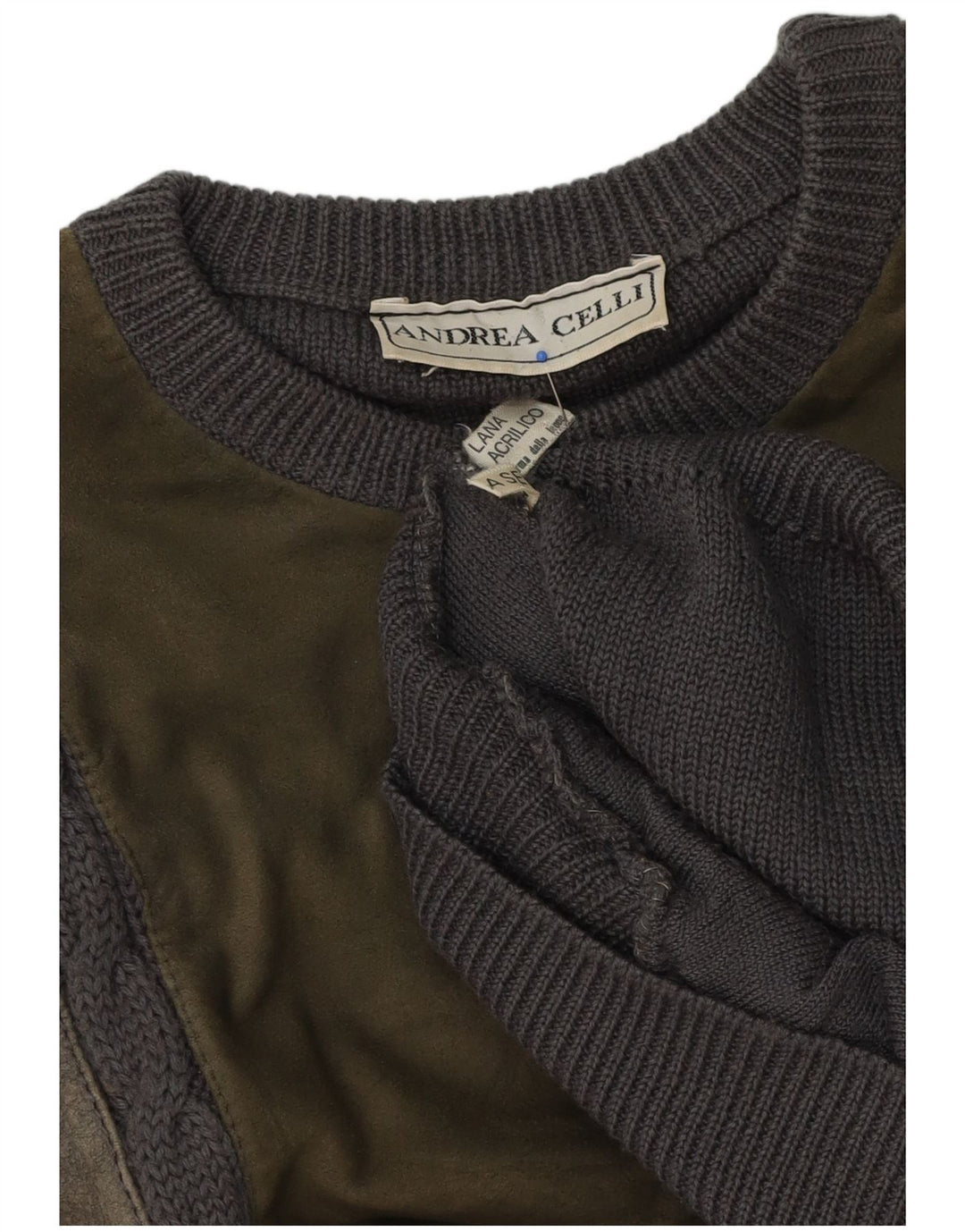 Andrea Celli Pull à col rond pour homme en laine color block Gris Taille L