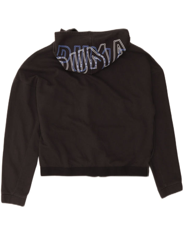Puma Pull à capuche zippé Crop Graphic pour femme UK 16 Large Noir Coton