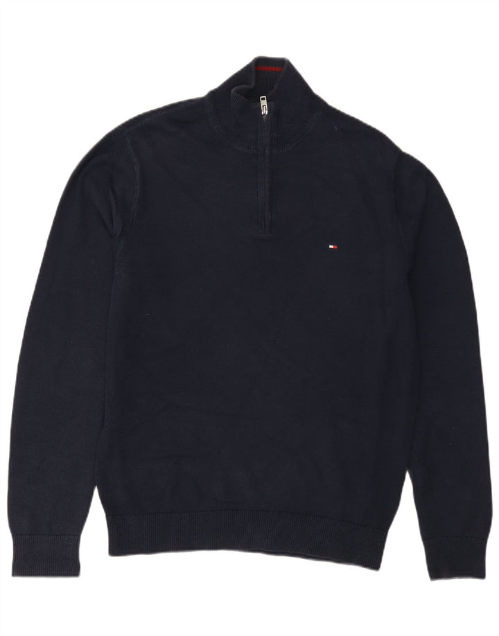 TOMMY HILFIGER Pull Col Zippé Homme Bleu Marine Moyen Coton