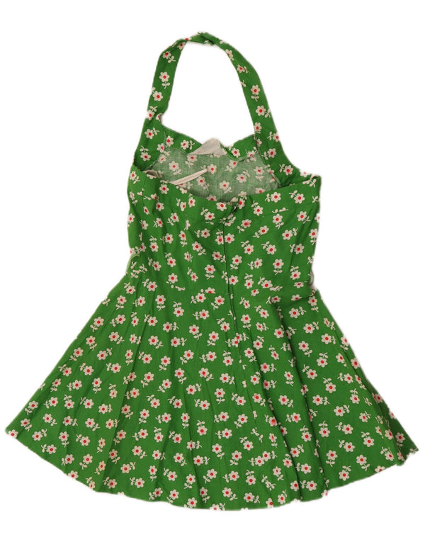 Vintage Womens Halter Top UK 8 Small Green Floral Cotton