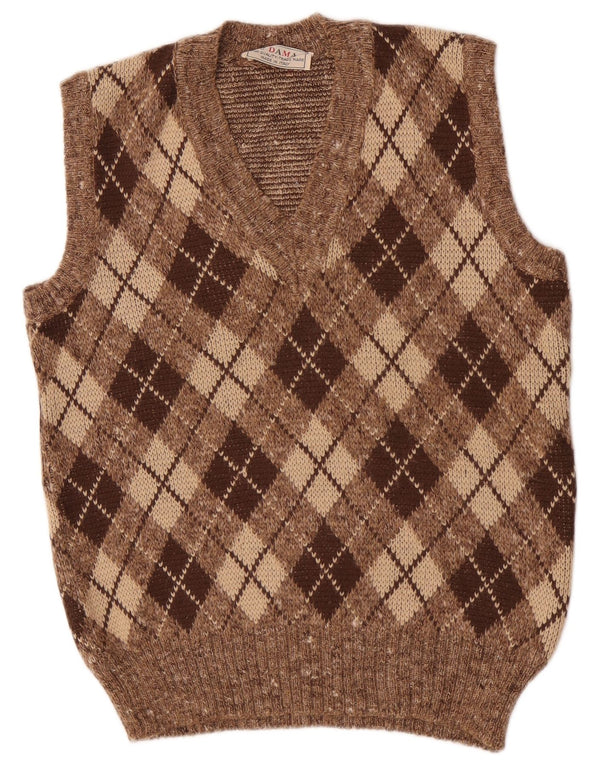 Dama Mens Vest Tank Top Small Brown Argyle/Diamond Wool