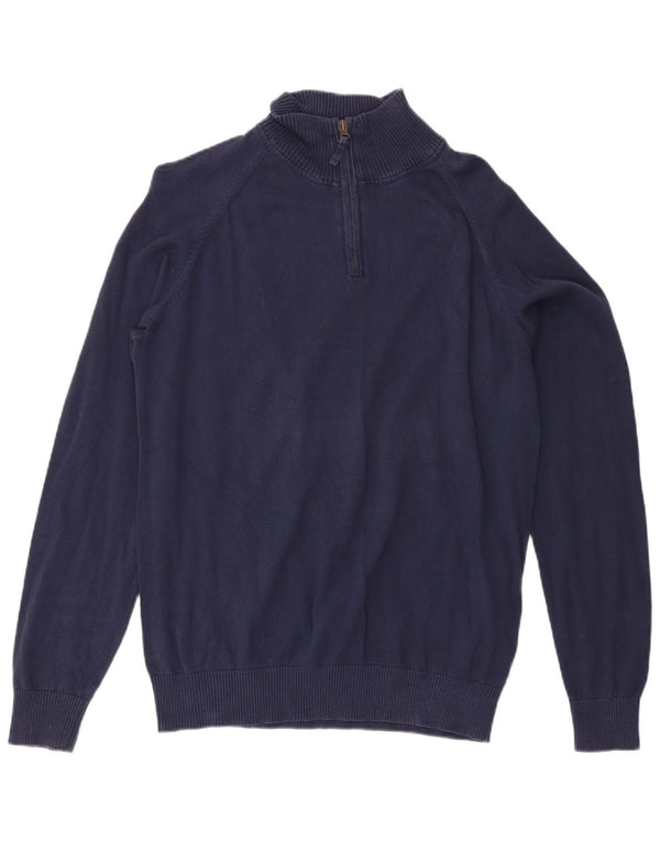 Timberland Mens Regular Fit Zip Neck Jumper Sweater Large Navy Blue Cotton
