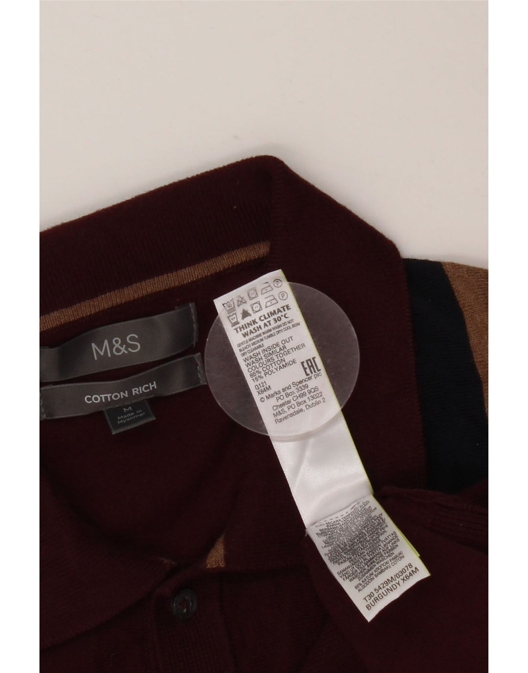 MARKS & SPENCER Pull Col Polo Homme Bordeaux Moyen Colorblock