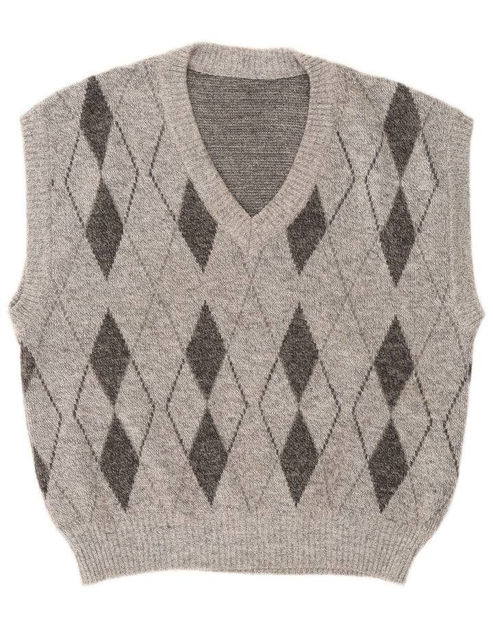 vintage Mens Vest Débardeur Grand Gris Argyle/Diamant