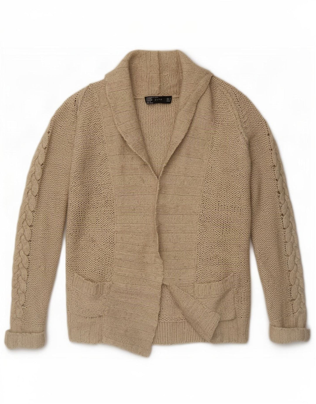 Zara Womens Open Cardigan Sweater UK 10 Petit Nylon Beige