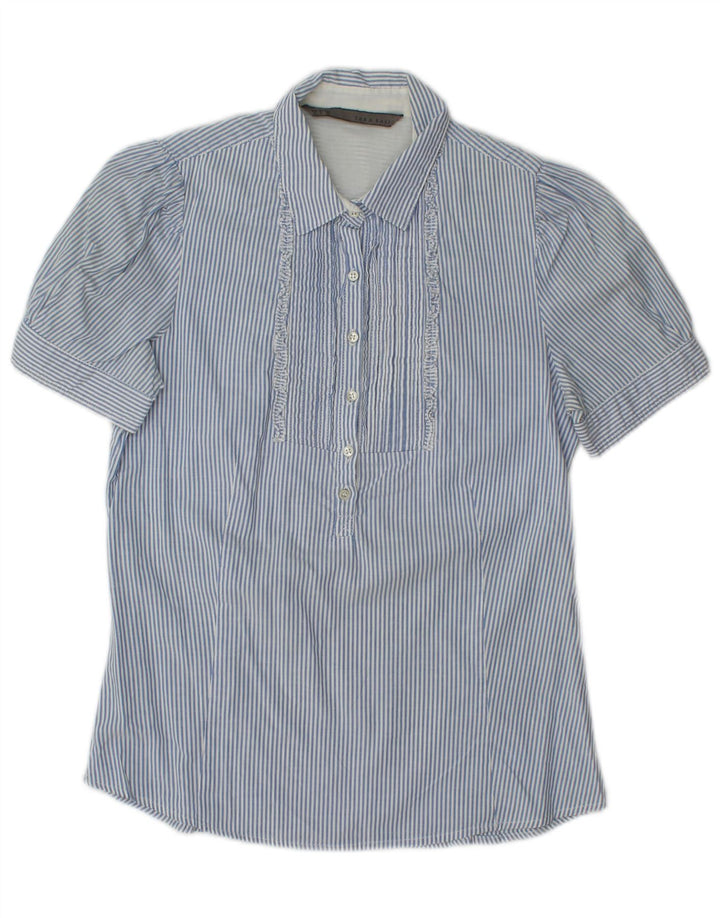 Zara Chemise pull à manches courtes pour femme UK 10 Petit bleu rayé