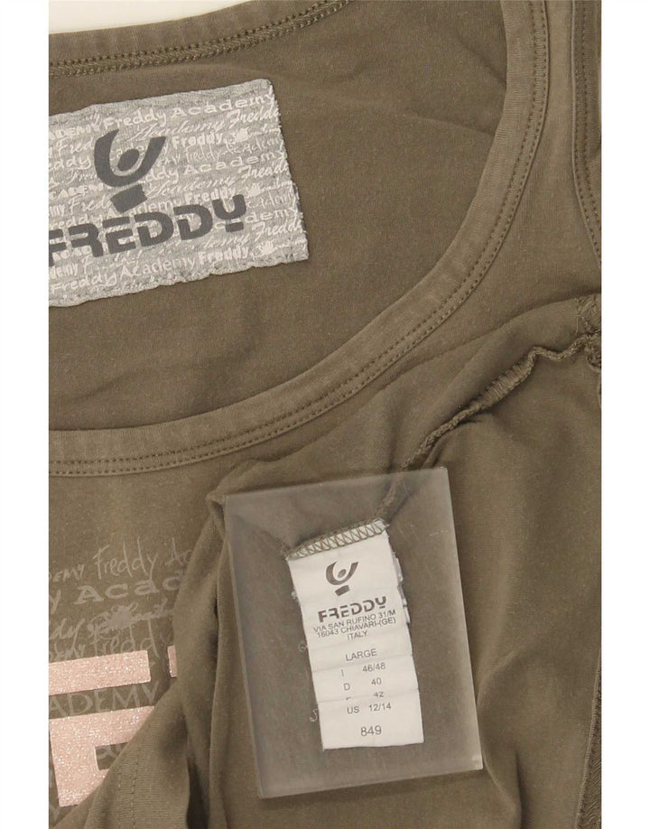 Freddy Débardeur Graphique Femme IT 46/48 Large Kaki Coton