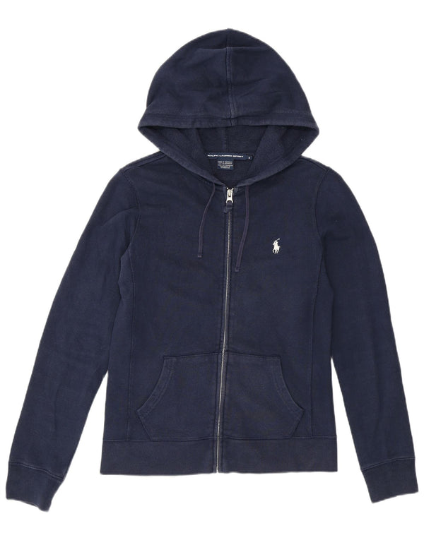 Ralph Lauren Pull à capuche zippé pour femme UK 8 Petit coton bleu marine