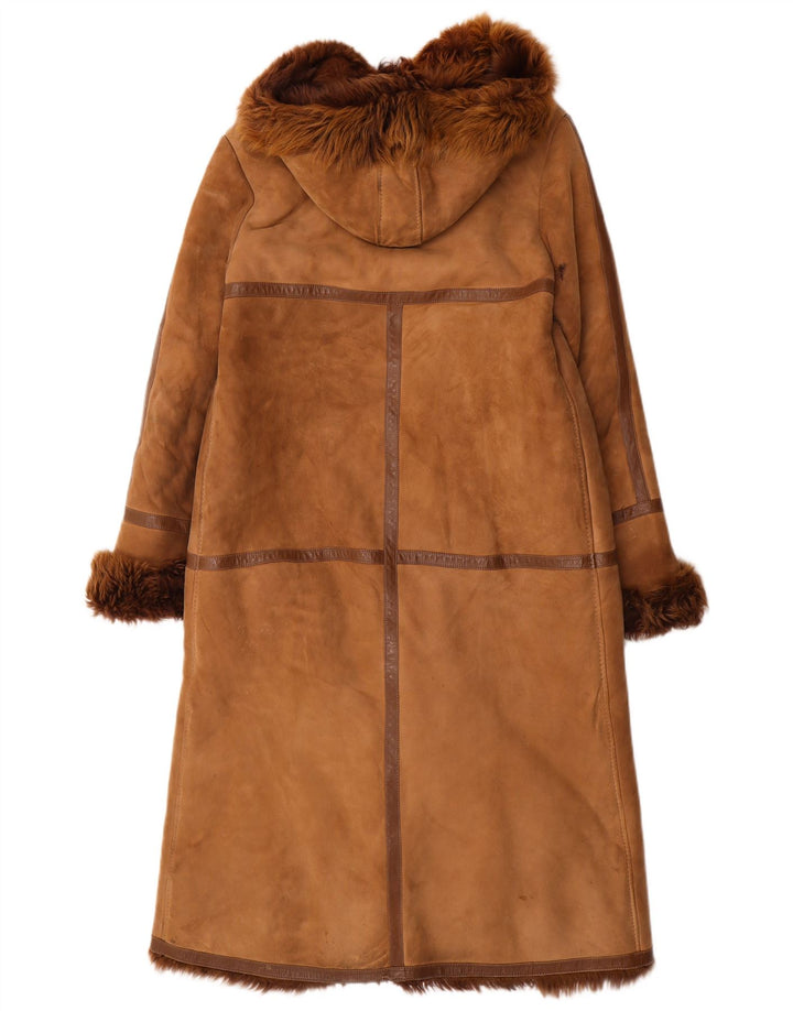 manteau en peau de mouton vintage femme UK 14 Brun moyen