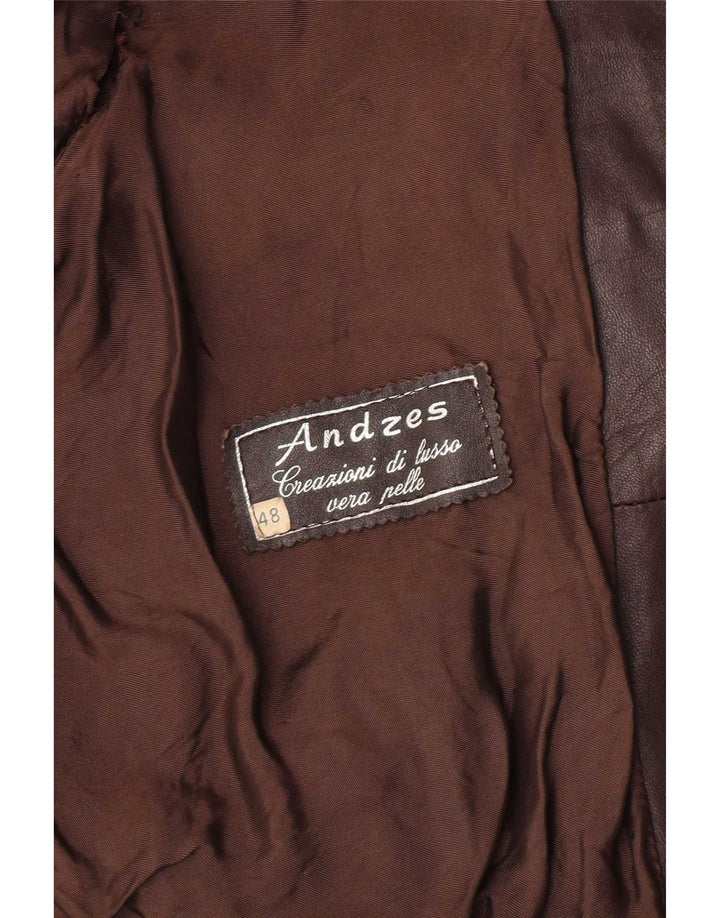 veste en cuir bomber homme vintage IT 48 cuir marron moyen