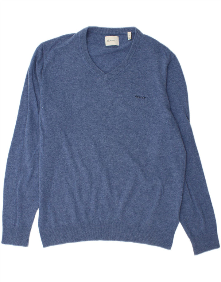 Gant Pull Col V Homme Large Bleu Laine